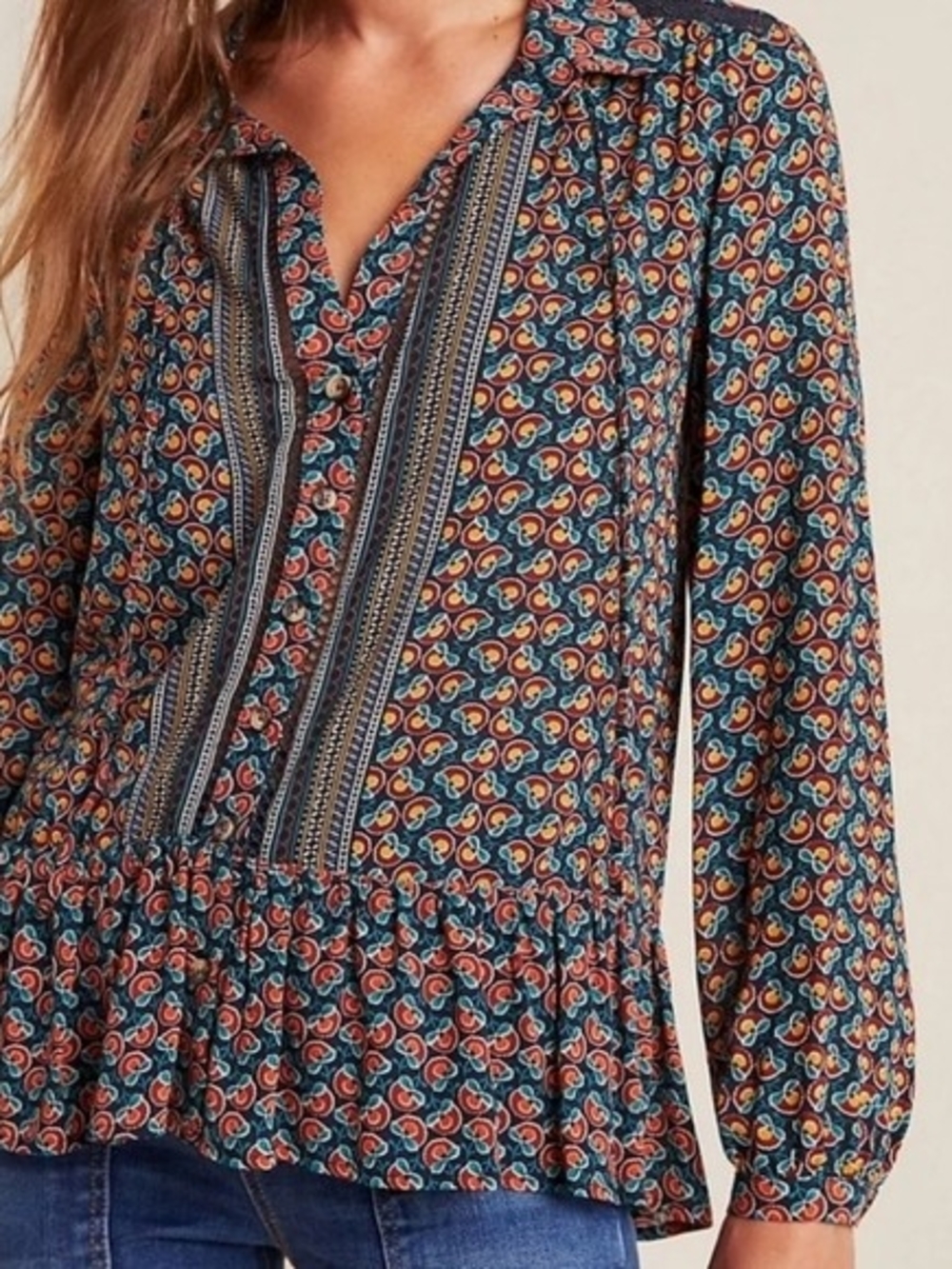 ANTHROPOLOGIE MAEVE Janie Flounced Peasant Blouse Floral Paisley Size 4 EUC